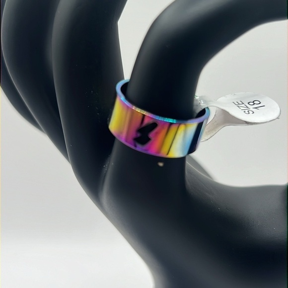 Stainless Steel Metallic Rainbow Ring Band Size 7 - Picture 3 of 8